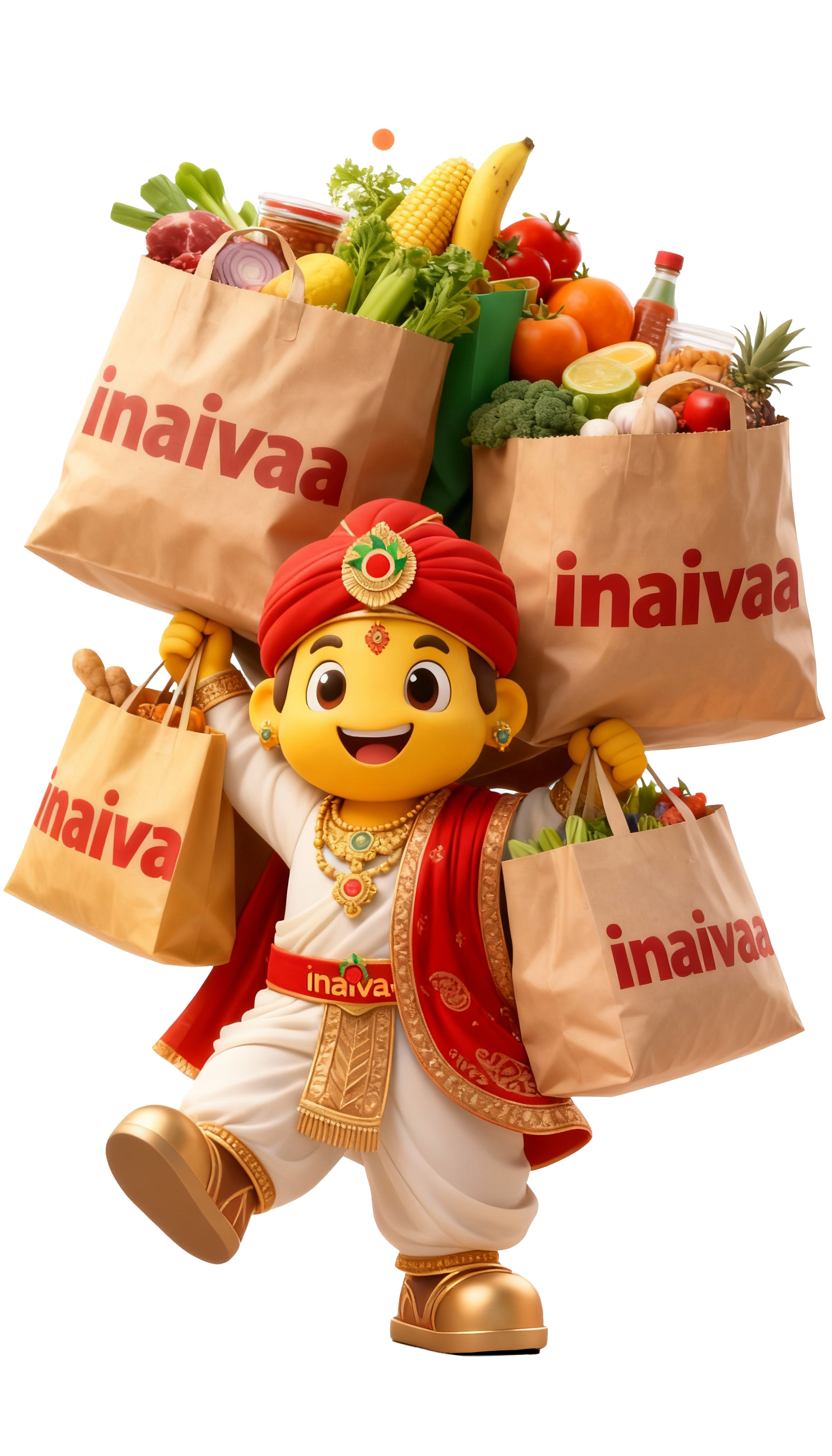 INAIVAA mascot with grocery bags